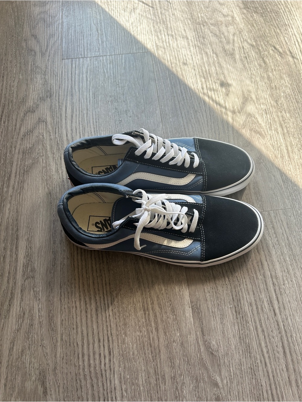 Vans Men's Black and Blue Canvas Low-Top Sneakers with White Stripe